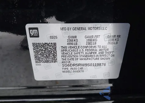 2025 Cadillac Ct5-V V-Series Rwd z USA, uszkodzony, nr VIN 1G6DR5RW9S0119876